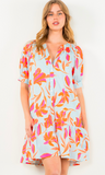 Janice Blue Orange Floral THML Dress