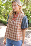 Paola Stripe Denim Sleeve Houndstooth Tweed VOY Top