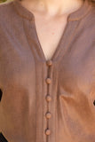 Octavia 3/4 Sleeve Button Down Solid Faux Leather  VOY Top