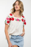 Tonya Flower Embroidered Short SleeveTHML Top