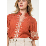 Bonnie Embroidered Puff Sleeve Detail Textured THML Top