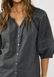 Lovestitch Regina Embroidered Puff Sleeve Button Down Top