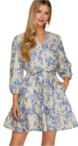 Laurel Blue Floral Waist Tie She + Sky Dress