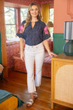 Bitsy Embroidered Raglan Sleeve Floral Textured VOY Top