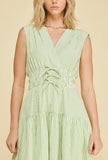 PINCH Carissa Striped Tiered Midi Dress with Tie Details