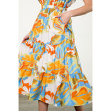 Brittany Flutter Sleeve Tiered Multi Color THML Dress