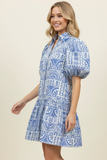 PINCH Jesse Geometric Print Puffed Sleeve Mini Dress