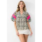 Grace Embroidered Puff Sleeve THML Top