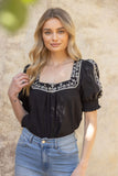 Nikki Embroidered Neck Detailed VOY Top