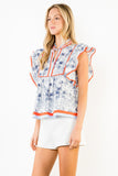 THML Brena Flutter Short Sleeve Palm Tree Top