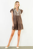 THML Taylor Textured Short Sleeve Embroidery Dress