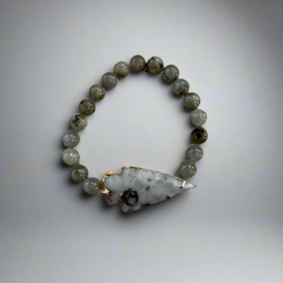 Mila Labradorite with arrow head Stacking Beaded Bracelet