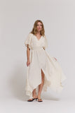 Inaya Embroidered Sleeves Unbalanced Skirt Maxi Grade and Gather Dress