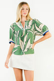 THML Carolina Geometric Print Top with Stripe Detail