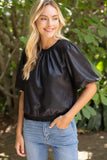 Leah Ribbed Knit Band Solid Faux Leather VOY Top