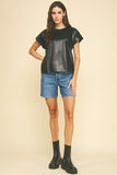 Adair Faux Leather Cap Sleeve Pinch Top