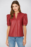Ophelia Split Neck Faux Leather FATE Top