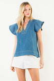 THML Ciara Short Sleeve V Neck Denim Top