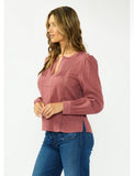 Lovestitch Selma Long Sleeve Embroidered Pintuck Blouse with Lace Trim