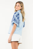 THML Madelyn Embroidered Puff Sleeve Textured Top