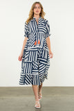 Eleanor Navy Puff Sleeve Striped Tiered THML Dress