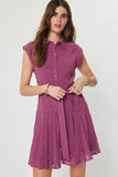 Avani Button Down Short Dress with Pleated Skirt