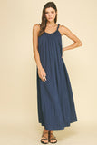 PINCH Sadie Solid Maxi Dress with Ball Trim Neckline