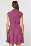 Avani Button Down Short Dress with Pleated Skirt