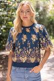 Beatrice Floral Embroidered Boarder Print Rib Band VOY Top