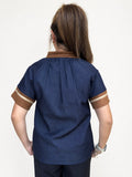 THML Piper Denim Top With Suede Contrast