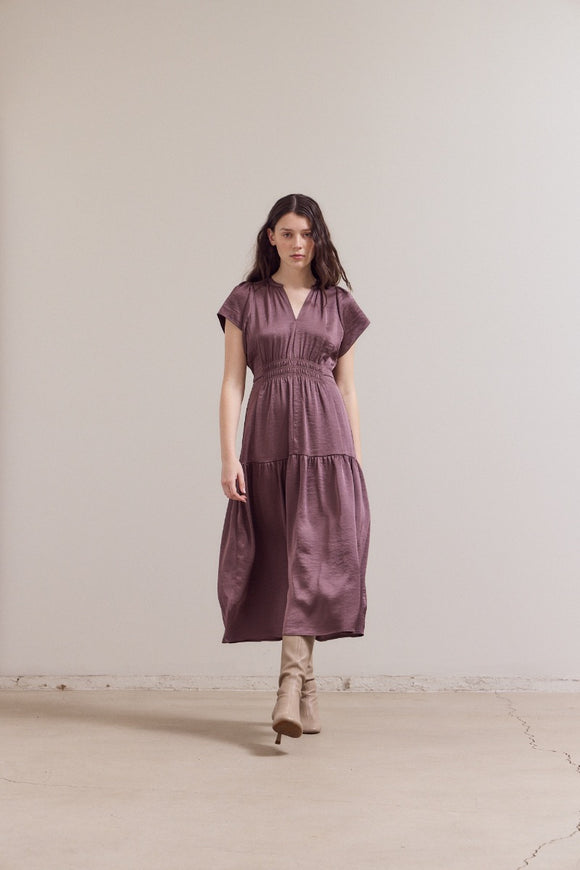 Asher Ruffle Matte Satin Midi Grade and Gather Dress