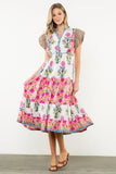 THML Maddie Flutter Sleeve Flower Maxi Dress