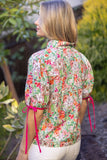 Violetta Contrast Quarter Placket Self Tie Floral VOY Top