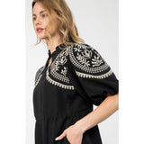Tracey Black Puff Sleeve Embroidered THML Dress