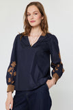 Tatiana Contrast Embroidered Long Sleeve Current Air Top