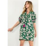 Aurora Puff Sleeve Flower Print Midi THML Dress