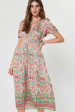 Mallory Short Sleeve Elastic Tie Waist Tiered Midi Current Air Dress