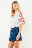 THML Shay Floral Pattern Puff Sleeve V Neck Top