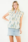 THML Marcia Flutter Sleeve Floral Pattern Top