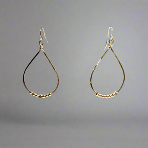 Bella Pear Beaded Hammered Gold Earrings