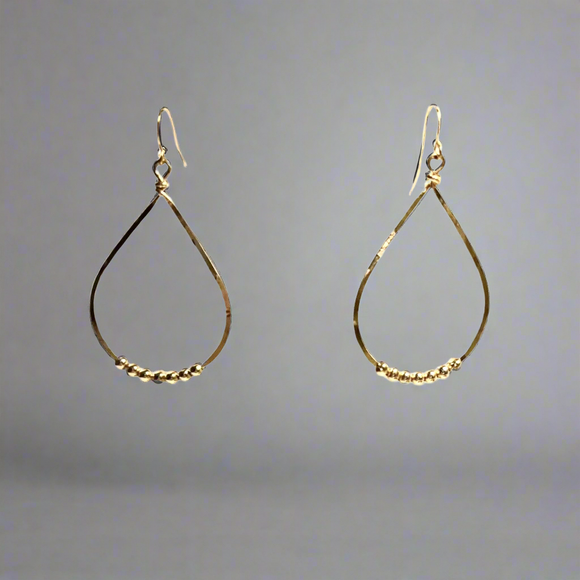 Bella Pear Beaded Hammered Gold Earrings