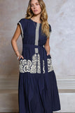 Brenna Round Neck Short Sleeve Tiered Midi Current Air Dress