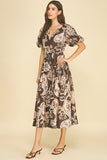 PINCH Marcie Paisley Puff Sleeve Midi Dress