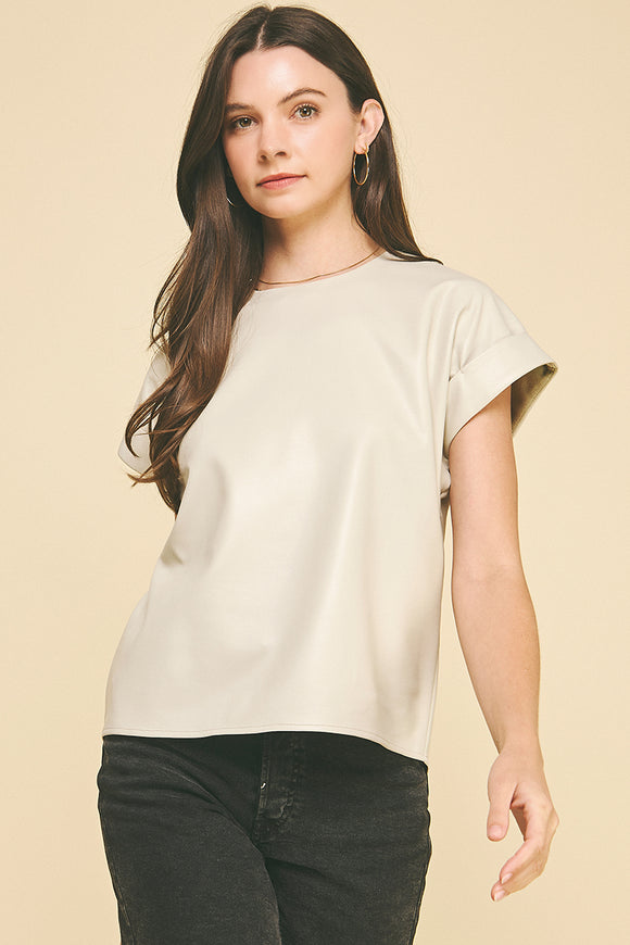 Jules Faux Leather Cap Sleeve Pinch Top
