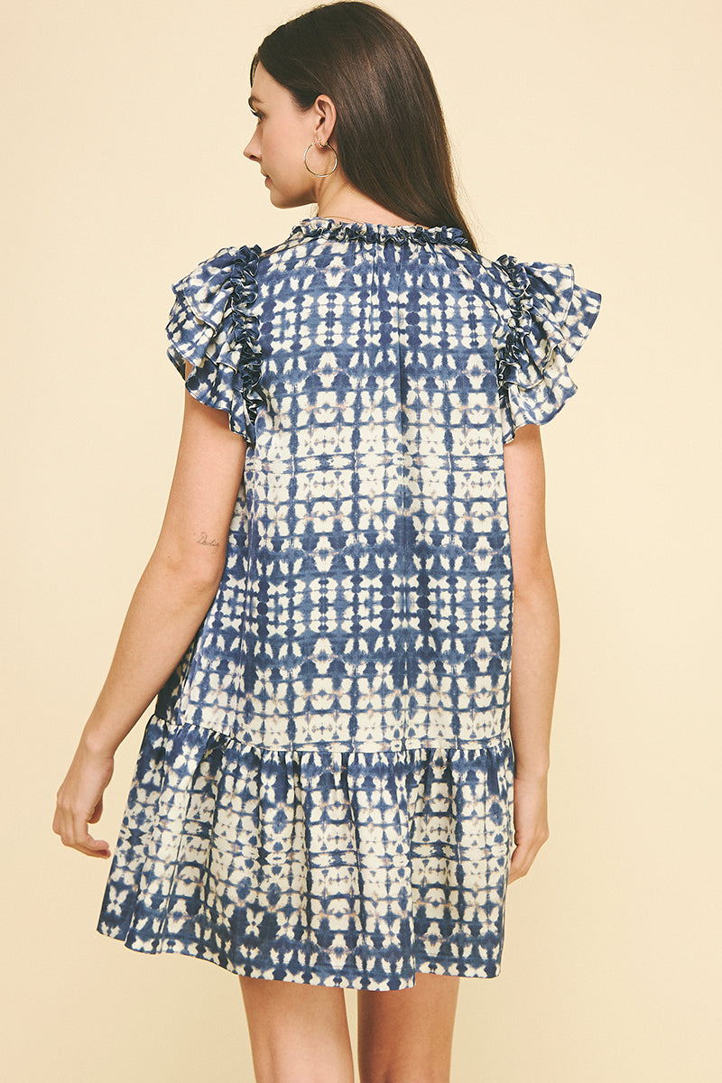 ruffle tiered mini dress PINCH Stephany Print Ruffled Sleeve Tiered Mini Dress L