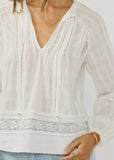 Lovestitch Natalia Long Sleeve with Pintucks and Lace Trim Top