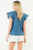 THML Ciara Short Sleeve V Neck Denim Top
