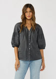 Lovestitch Regina Embroidered Puff Sleeve Button Down Top