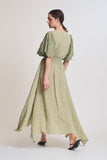 Stella Embroidered Sleeves Unbalanced Skirt Maxi Grade and Gather Dress