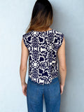 Vera Navy Printed Sleeveless Skies are Blue Top
